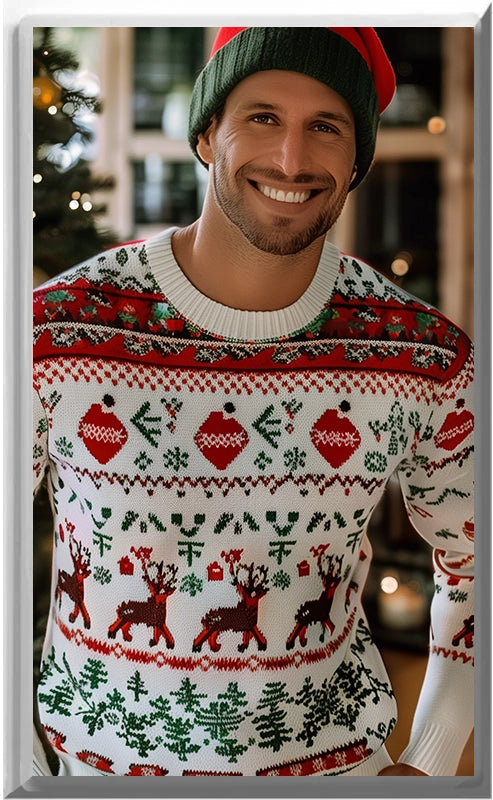 Male White Christmas Sweater - Glow Covers Home Decor Night Light Wall Plate - Delight in the Light and See in the Dark