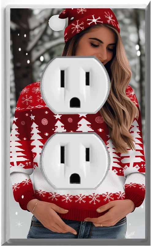 Female Christmas Sweater - Glow Covers Home Decor Night Light Wall Plate - Delight in the Light and See in the Dark