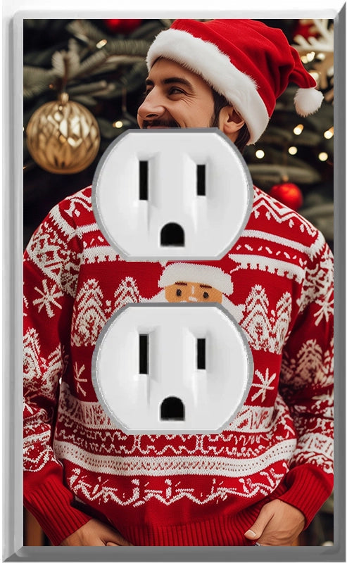 Male Red Christmas Sweater - Glow Covers Home Decor Night Light Wall Plate - Delight in the Light and See in the Dark