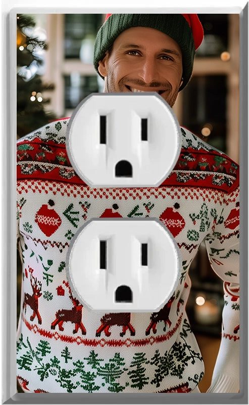 Male White Christmas Sweater - Glow Covers Home Decor Night Light Wall Plate - Delight in the Light and See in the Dark