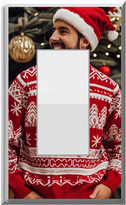 Male Red Christmas Sweater - Glow Covers Home Decor Night Light Wall Plate - Delight in the Light and See in the Dark