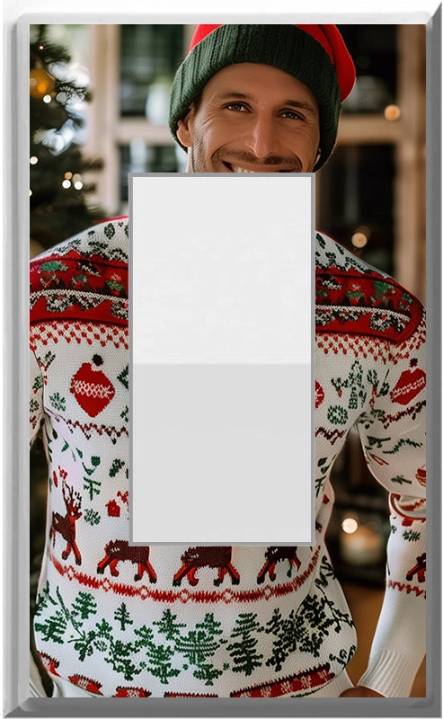 Male White Christmas Sweater - Glow Covers Home Decor Night Light Wall Plate - Delight in the Light and See in the Dark