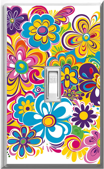 Placa de pared con luz nocturna con diseño de Flower Power de los años 60: cubiertas luminosas para decoración del hogar: deléitese con la luz y vea en la oscuridad