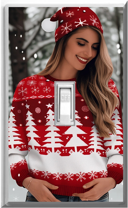 Female Christmas Sweater - Glow Covers Home Decor Night Light Wall Plate - Delight in the Light and See in the Dark