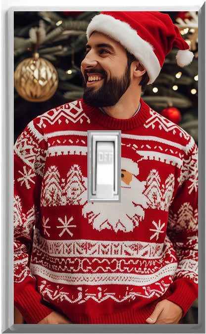 Male Red Christmas Sweater - Glow Covers Home Decor Night Light Wall Plate - Delight in the Light and See in the Dark