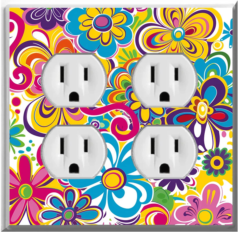 Placa de pared con luz nocturna con diseño de Flower Power de los años 60: cubiertas luminosas para decoración del hogar: deléitese con la luz y vea en la oscuridad