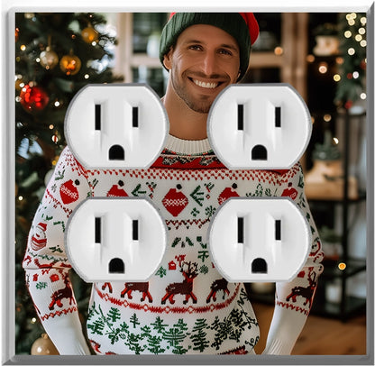 Male White Christmas Sweater - Glow Covers Home Decor Night Light Wall Plate - Delight in the Light and See in the Dark