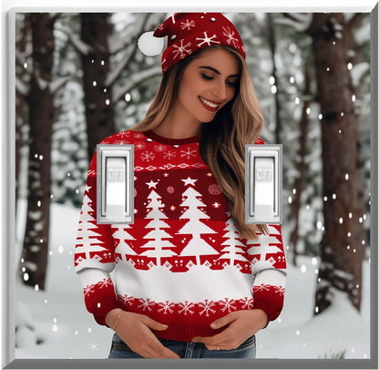 Female Christmas Sweater - Glow Covers Home Decor Night Light Wall Plate - Delight in the Light and See in the Dark