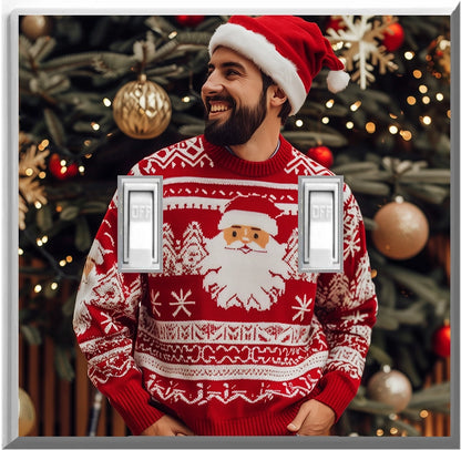 Male Red Christmas Sweater - Glow Covers Home Decor Night Light Wall Plate - Delight in the Light and See in the Dark