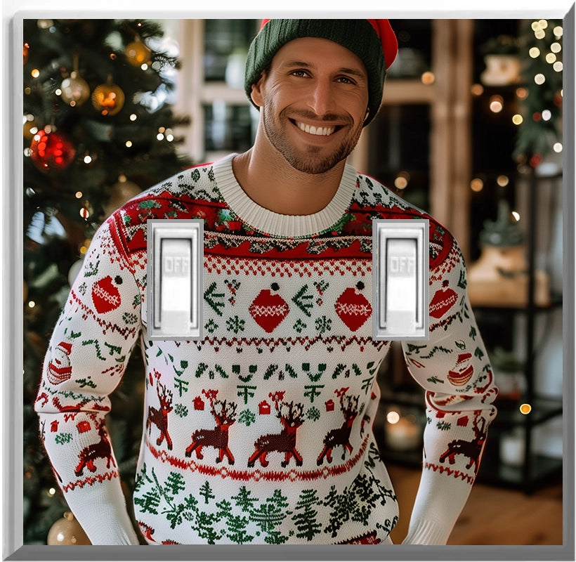 Male White Christmas Sweater - Glow Covers Home Decor Night Light Wall Plate - Delight in the Light and See in the Dark