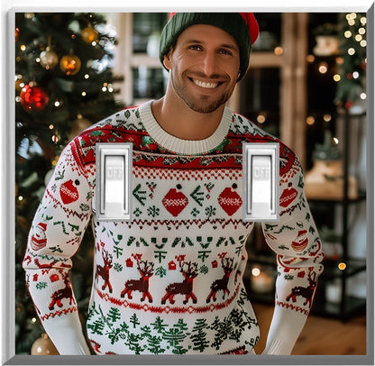 Male White Christmas Sweater - Glow Covers Home Decor Night Light Wall Plate - Delight in the Light and See in the Dark