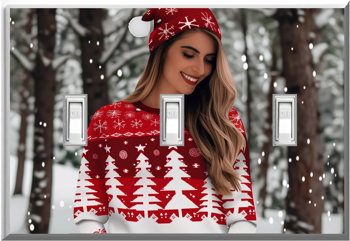 Female Christmas Sweater - Glow Covers Home Decor Night Light Wall Plate - Delight in the Light and See in the Dark