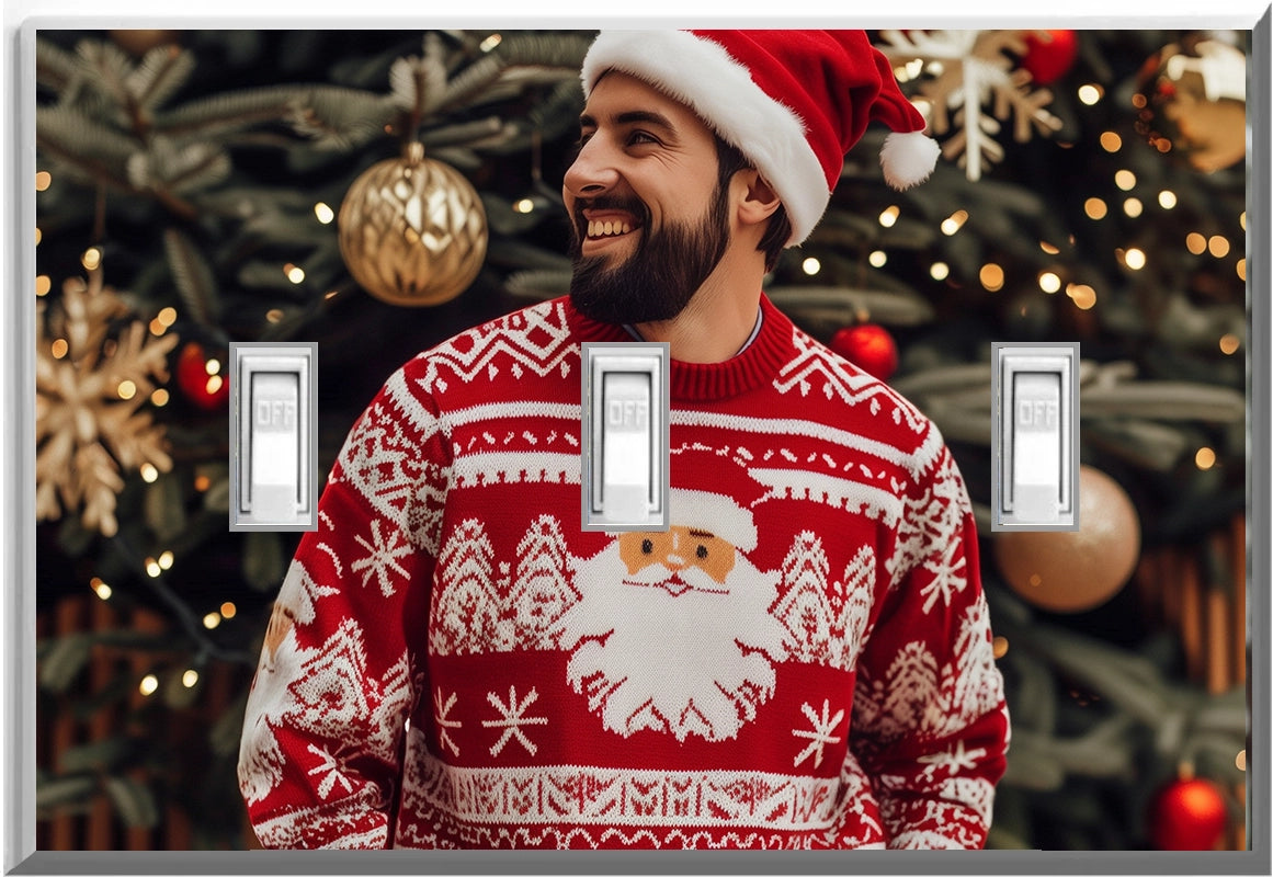 Male Red Christmas Sweater - Glow Covers Home Decor Night Light Wall Plate - Delight in the Light and See in the Dark