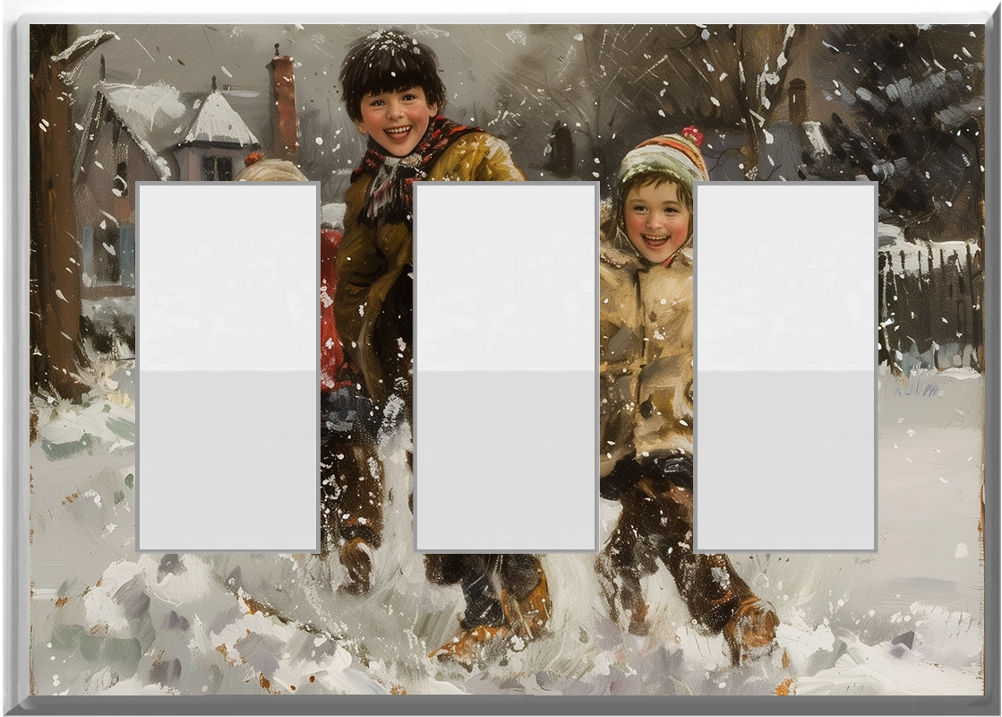 Niños jugando en la nieve - Placa de luz de noche para pared con cubierta luminosa para decoración del hogar - Deléitese con la luz y vea en la oscuridad