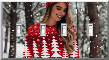 Female Christmas Sweater - Glow Covers Home Decor Night Light Wall Plate - Delight in the Light and See in the Dark