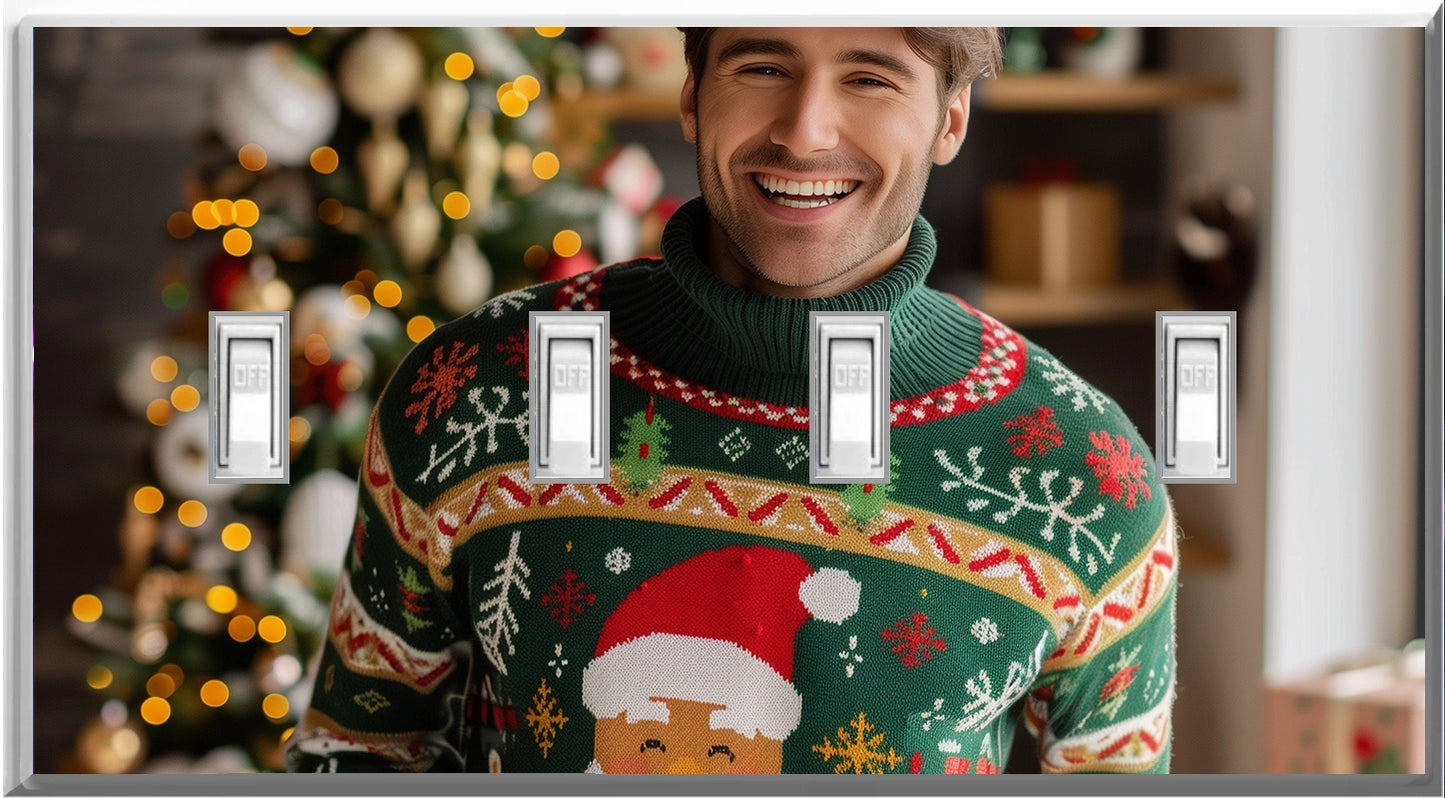 Suéter navideño verde para hombre: placa de pared con luz nocturna para decoración del hogar con cubiertas luminosas: deléitese con la luz y vea en la oscuridad