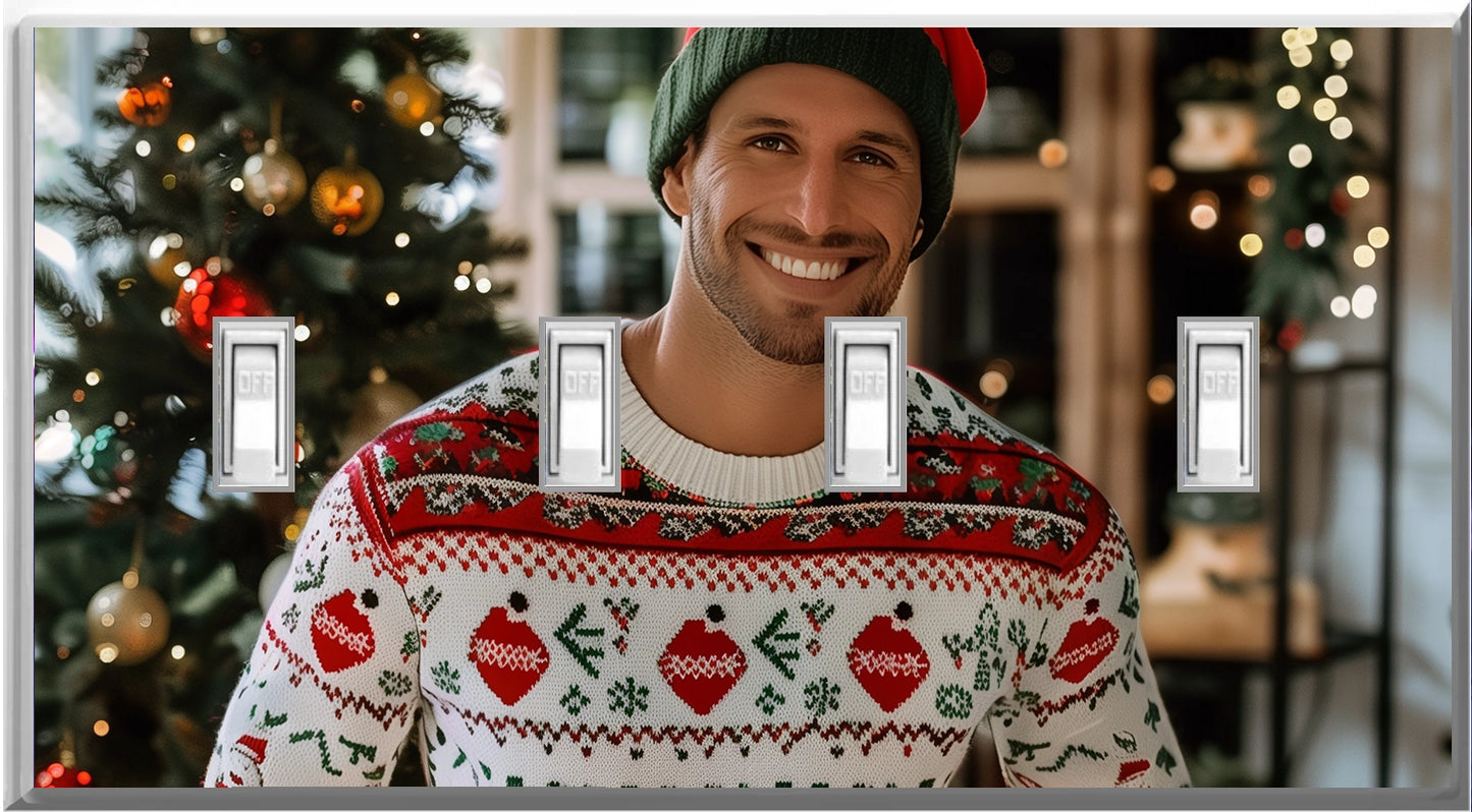 Male White Christmas Sweater - Glow Covers Home Decor Night Light Wall Plate - Delight in the Light and See in the Dark