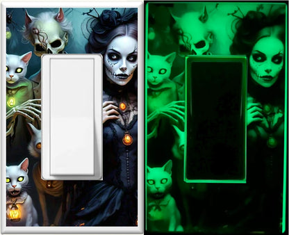 Placa de pared con luz de noche para decoración del hogar con diseño de gato sin hijos de Halloween: disfruta de la luz y mira en la oscuridad