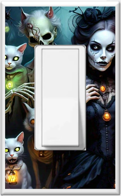 Placa de pared con luz de noche para decoración del hogar con diseño de gato sin hijos de Halloween: disfruta de la luz y mira en la oscuridad