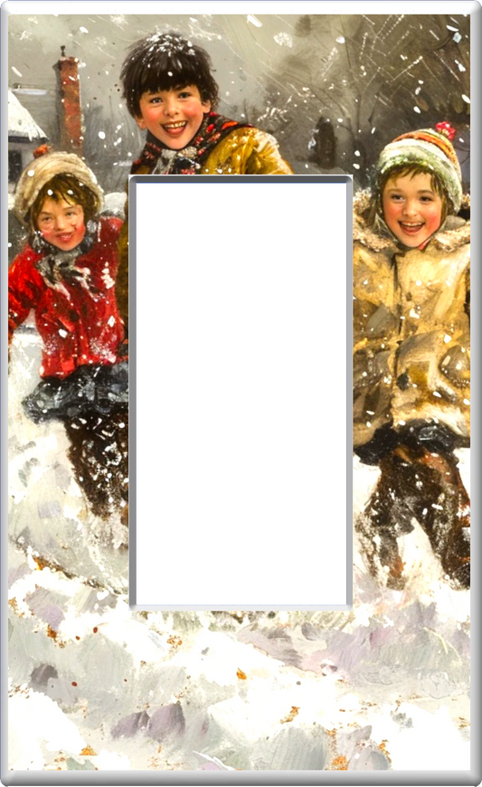 Children Playing in the Snow - Glow Covers Home Decor Night Light Wall Plate - Delight in the Light and See in the Dark