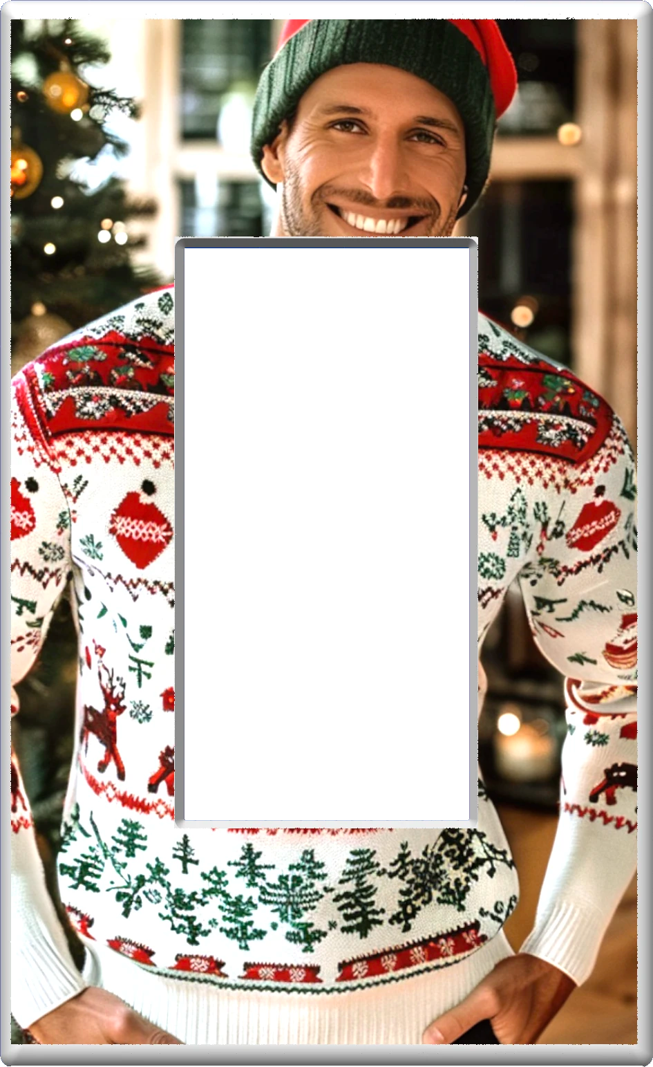 Male White Christmas Sweater - Glow Covers Home Decor Night Light Wall Plate - Delight in the Light and See in the Dark