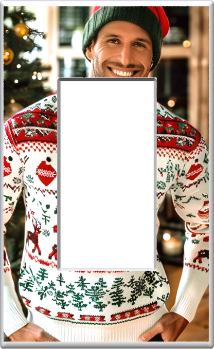 Male White Christmas Sweater - Glow Covers Home Decor Night Light Wall Plate - Delight in the Light and See in the Dark