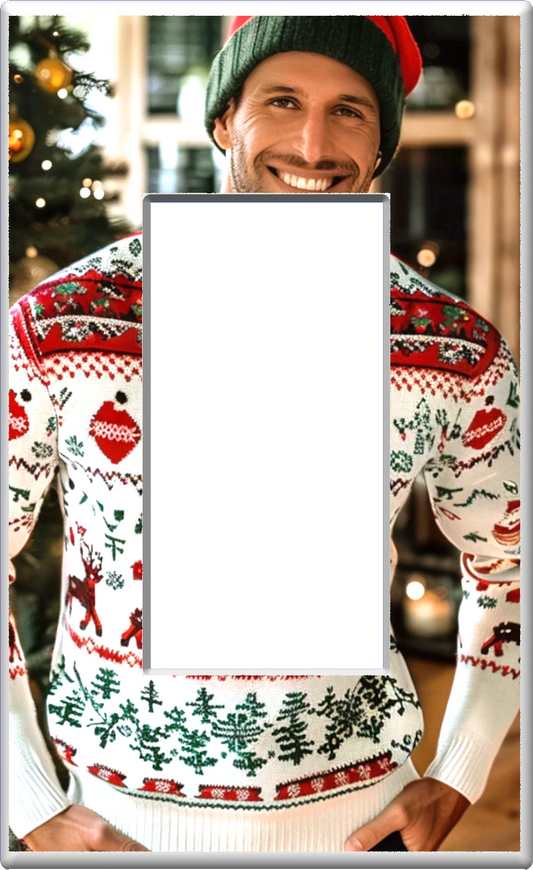 Male White Christmas Sweater - Glow Covers Home Decor Night Light Wall Plate - Delight in the Light and See in the Dark