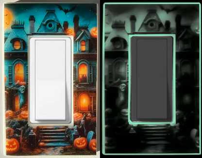 Maison hantée d'Halloween - Plaque murale lumineuse pour décoration d'intérieur - Profitez de la lumière et voyez dans le noir