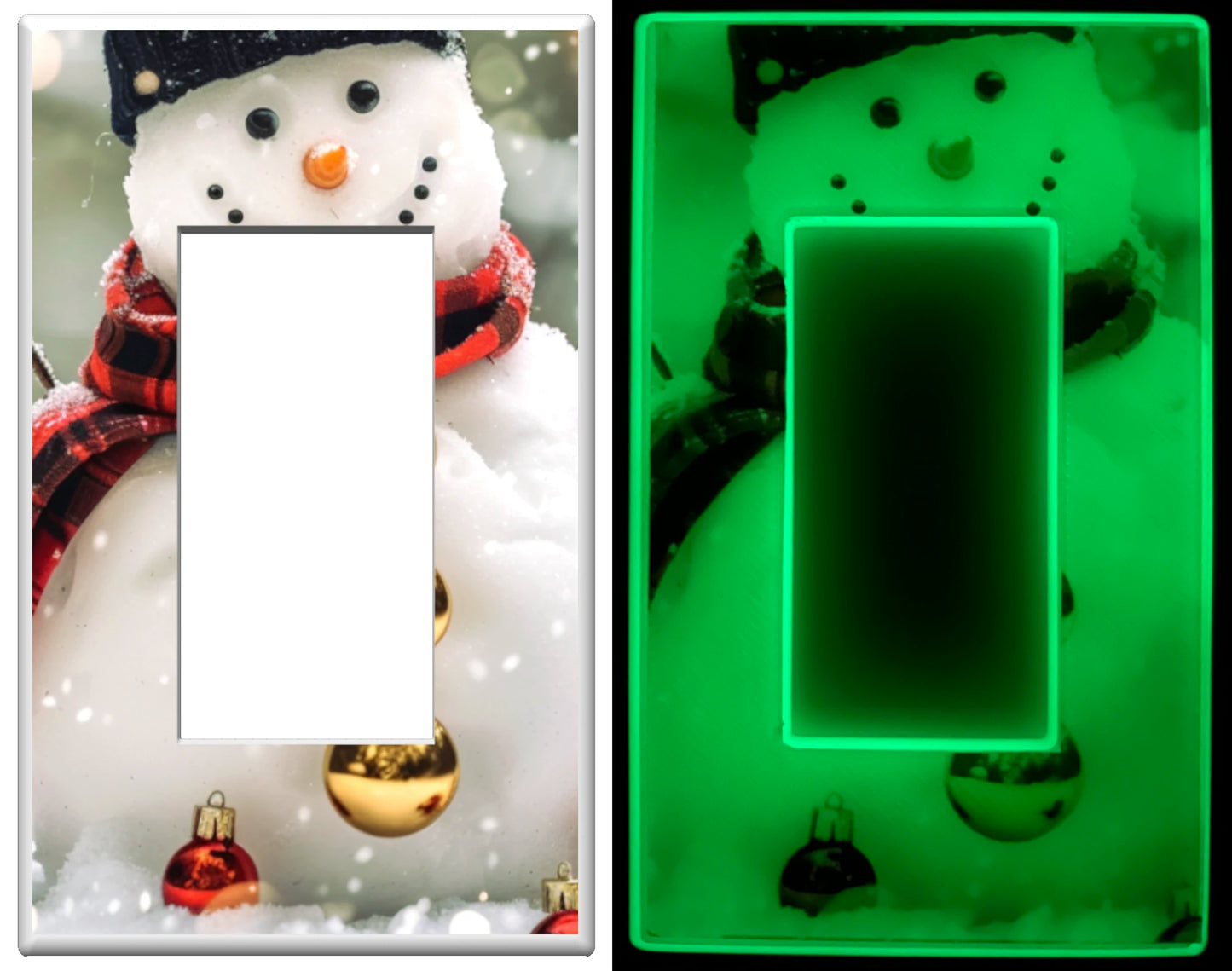 Diseño de muñeco de nieve navideño en una placa de pared con luz nocturna para decoración del hogar Glow Covers: deléitese con la luz y vea en la oscuridad